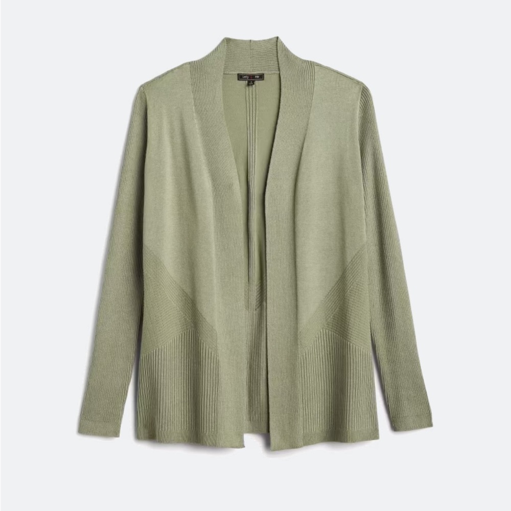 Green Open-Front Cardigan Sweater Lightweight Knit - Picture 5 of 10